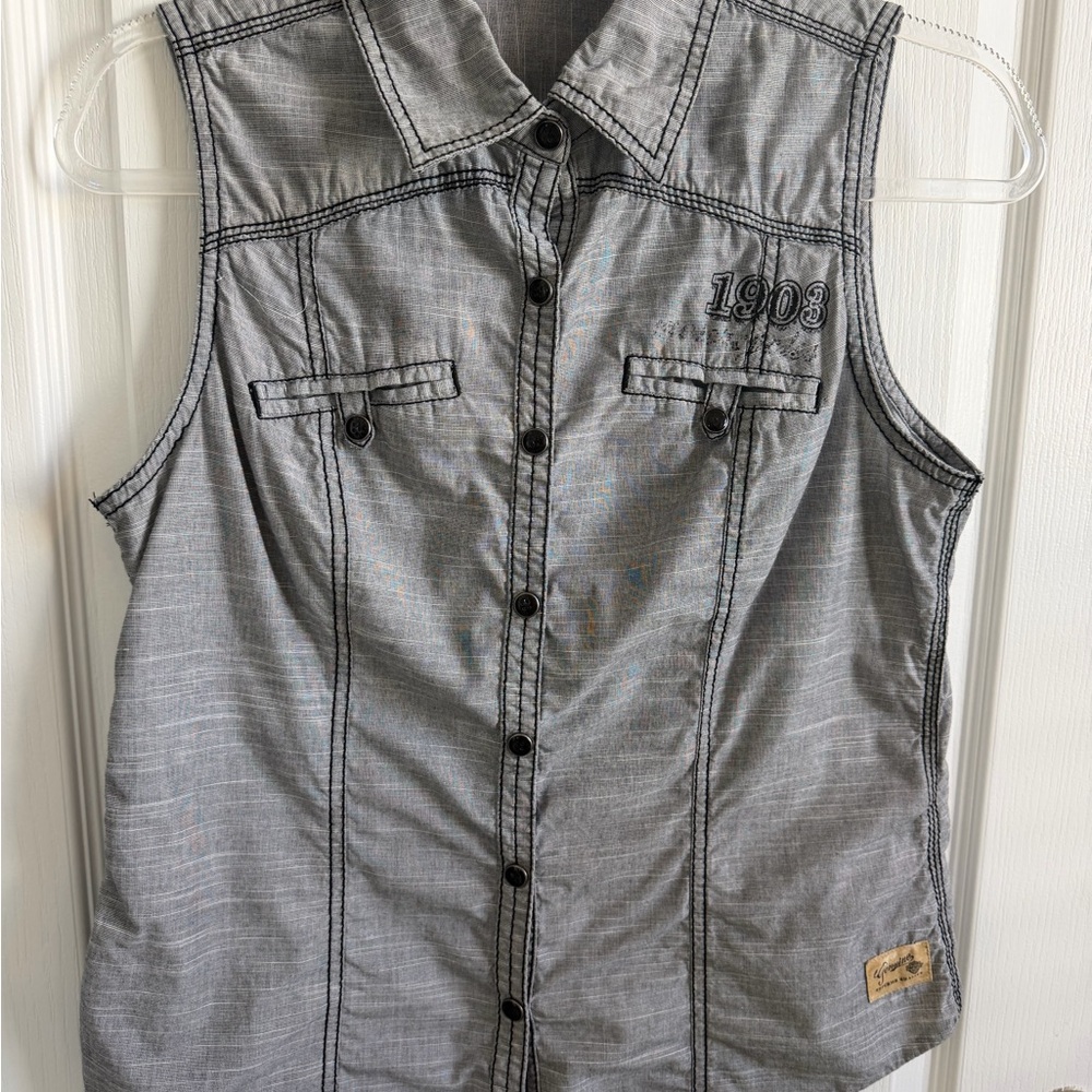 Harley-Davidson Gray Sleeveless Button-Down Shirt